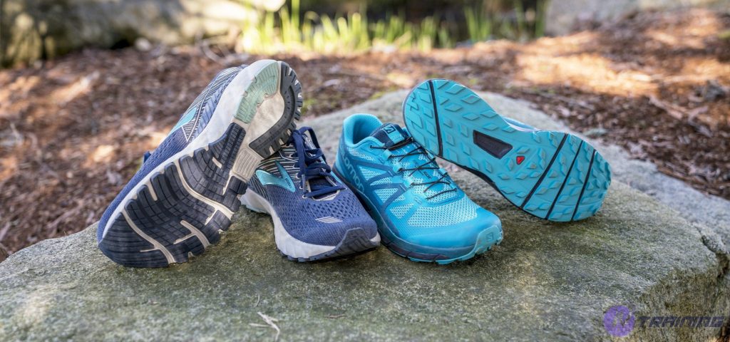 a trail running shoes and a road running shoes