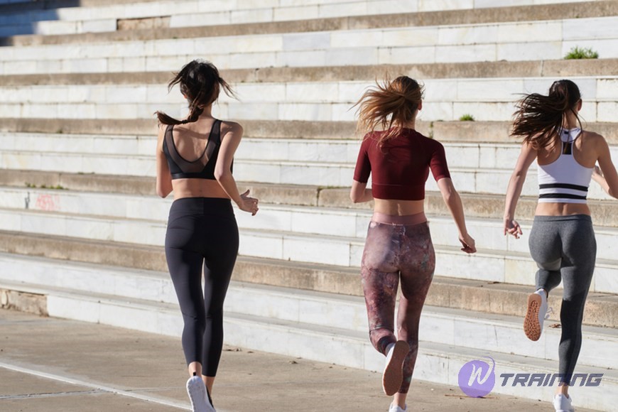 three girls are running together