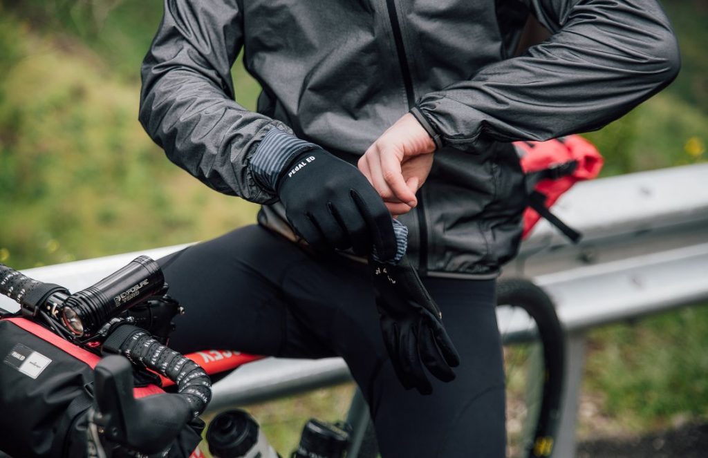 wearing cycling gloves